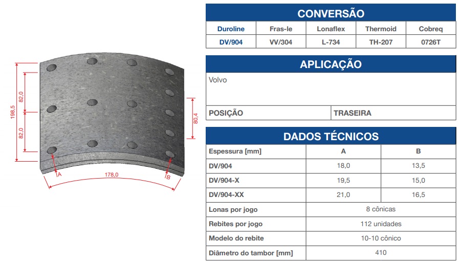 Jogo Lona Freio Caminhão Volvo FH FM Tração Cobreq - 0726T